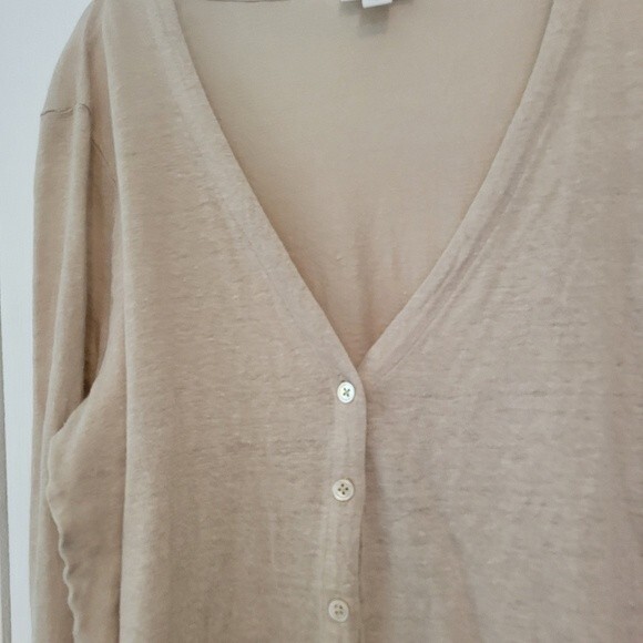 J. Jill Love Linen Beige Button Up Long Sleeve Top Size Medium lagenlook - Picture 3 of 6